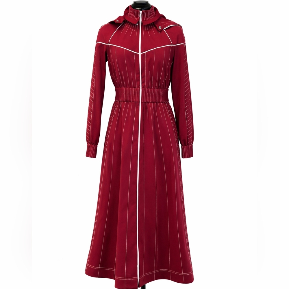 Valentino Red With White Stitching Jersey Hooded Midi Dress, Size 4, NWT - Picture 2 of 15
